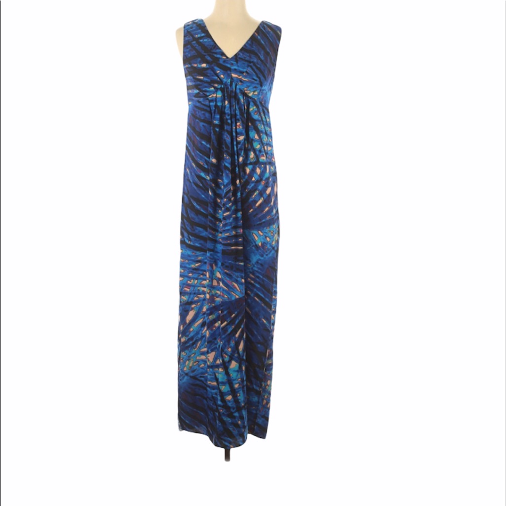 Charlie Jade Dress Tropical Blue Sleeveless Maxi Size M
